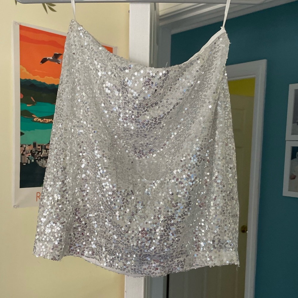 Silver sequin lined mini skirt